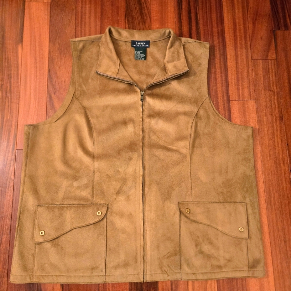 Vintage Ralph Lauren Caramel Suede Zip Vest, Sleeveless Casual Lagenlook Western